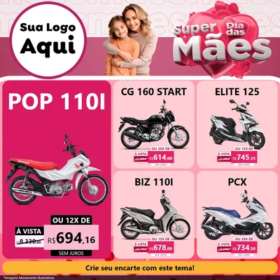 Modelo de Rede Social para Feed Facebook com o tema Super Dia Das Mães para Concessionaria de Motos
