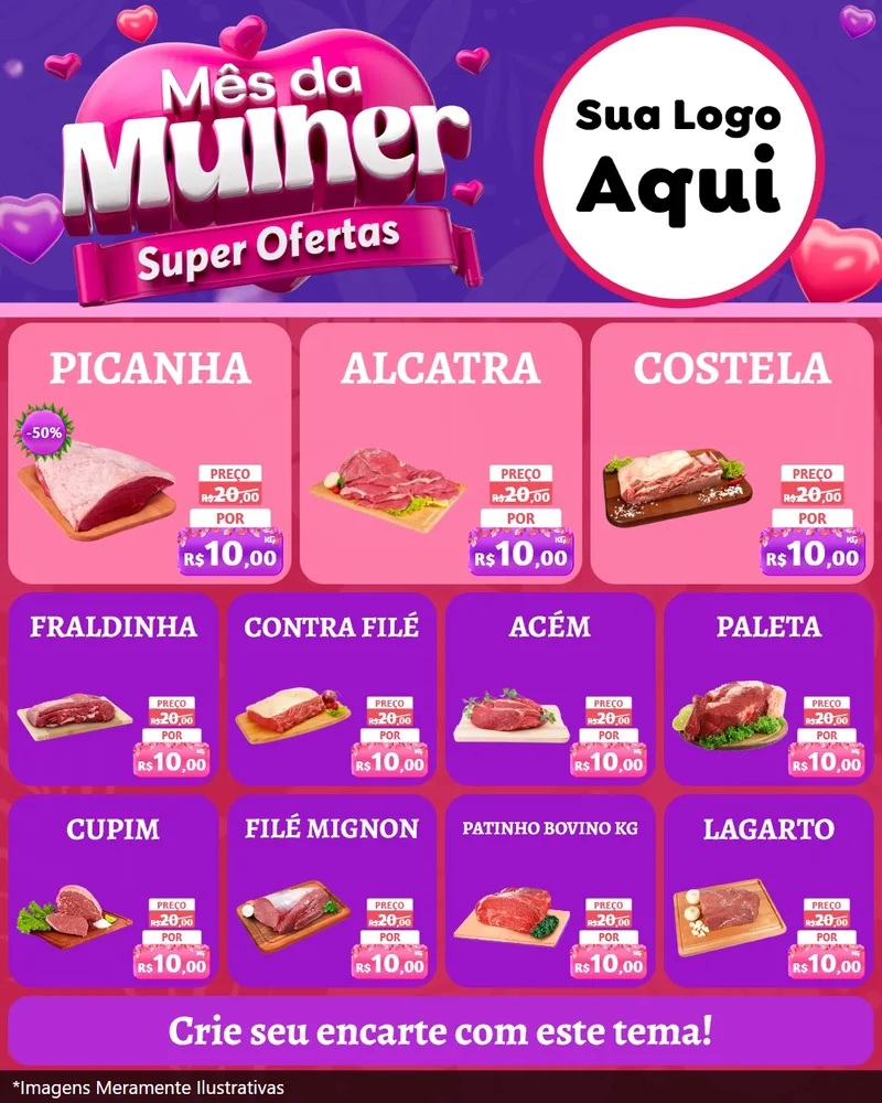 Modelo de Rede Social para Feed Instagram com o tema Mês da Mulher - Super Ofertas para Açougue