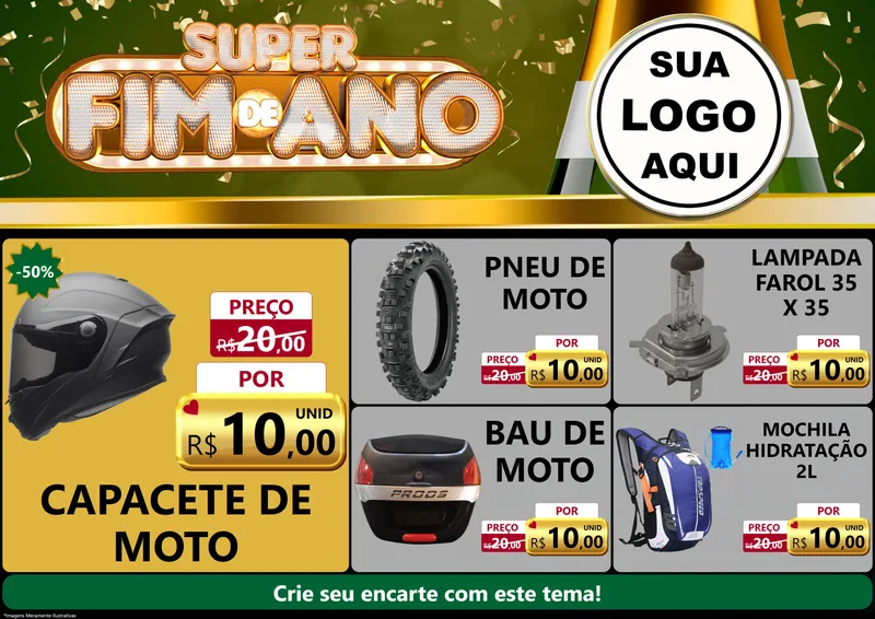 Modelo de Encarte para Encarte A4 Horizontal com o tema Super Fim de Ano para Moto peças
