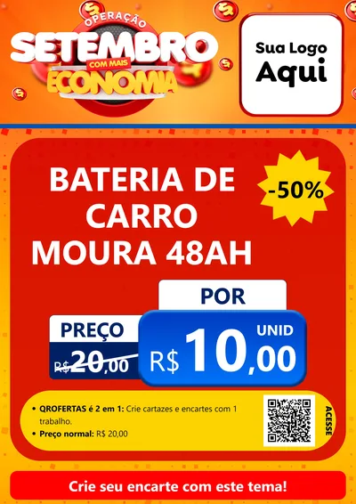 Modelo de Cartaz para Cartaz A4 Vertical com o tema Operação Setembro Com Muita Economia para Baterias Elétricas