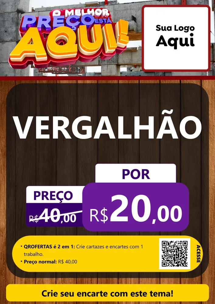Modelo de Cartaz para Cartaz A4 Vertical com o tema O Melhor Preço Está Aqui - Construção para Ferragens