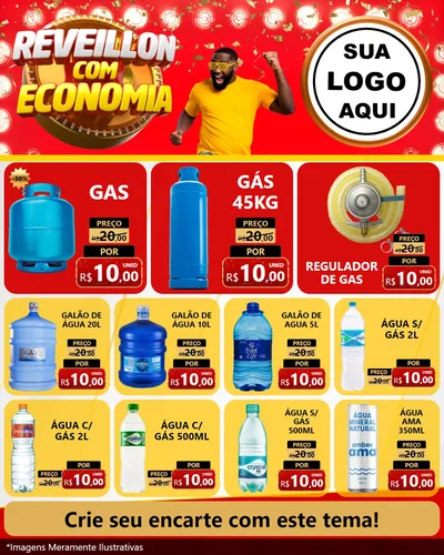 Modelo de Rede Social para Feed Instagram com o tema Réveillon com Economia para Água e gás