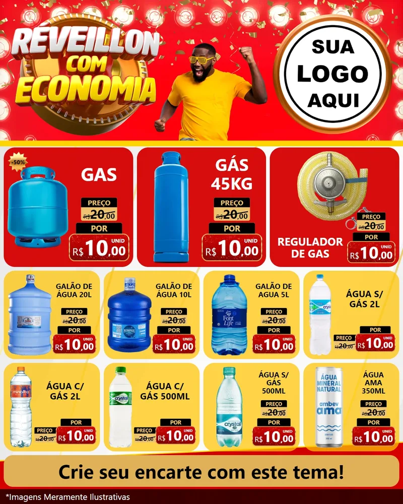 Modelo de Rede Social para Feed Instagram com o tema Réveillon com Economia para Água e gás