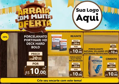 Modelo de Encarte para Encarte A4 Horizontal com o tema Ofertas de São João - Junina para Pisos e revestimentos