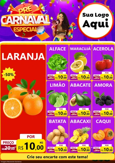 Modelo de Encarte para Encarte A4 Vertical com o tema Pré-Carnaval Especial para Hortifrúti