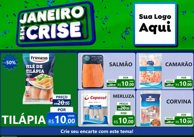 Modelo de Encarte para Encarte A4 Horizontal com o tema Janeiro Sem Crise para Peixaria
