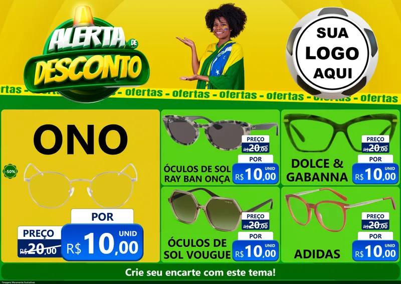 Modelo de Encarte para Encarte A4 Horizontal com o tema Alerta de Desconto para Óticas