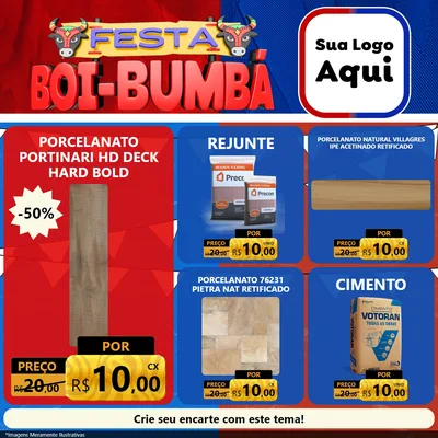 Modelo de Rede Social para Feed Facebook com o tema Festa Boi Bumbá para Pisos e revestimentos