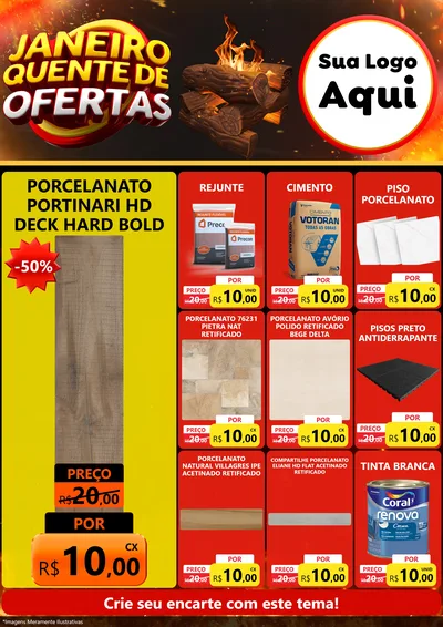 Modelo de Encarte para Encarte A4 Vertical com o tema Janeiro Quente de Ofertas para Pisos e revestimentos