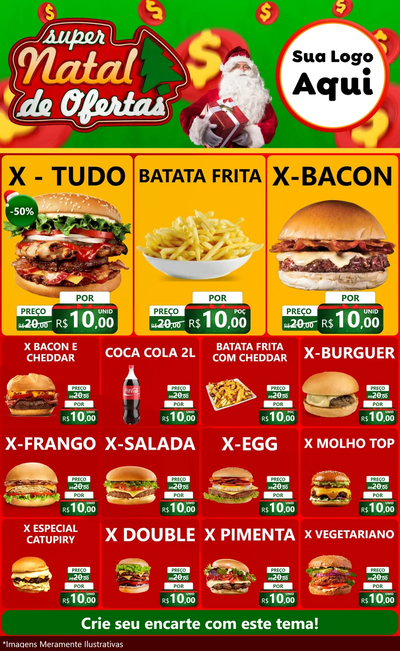 Modelo de Encarte para Encarte Grande com o tema Super Natal de Ofertas para Hamburgueria