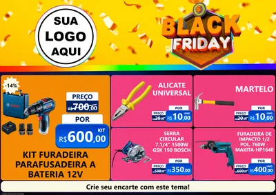 Modelo de Encarte para Encarte A4 Horizontal com o tema Black Friday para Maquinas e Ferramentas