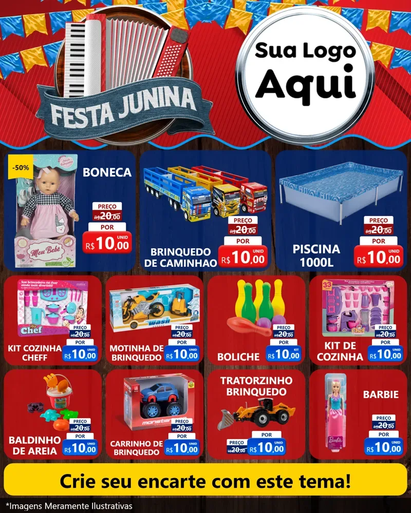 Modelo de Rede Social para Feed Instagram com o tema Festa Junina para Brinquedos