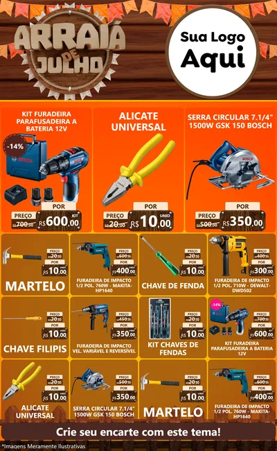 Modelo de Encarte para Encarte Grande com o tema Arraiá de Julho - Junina para Maquinas e Ferramentas