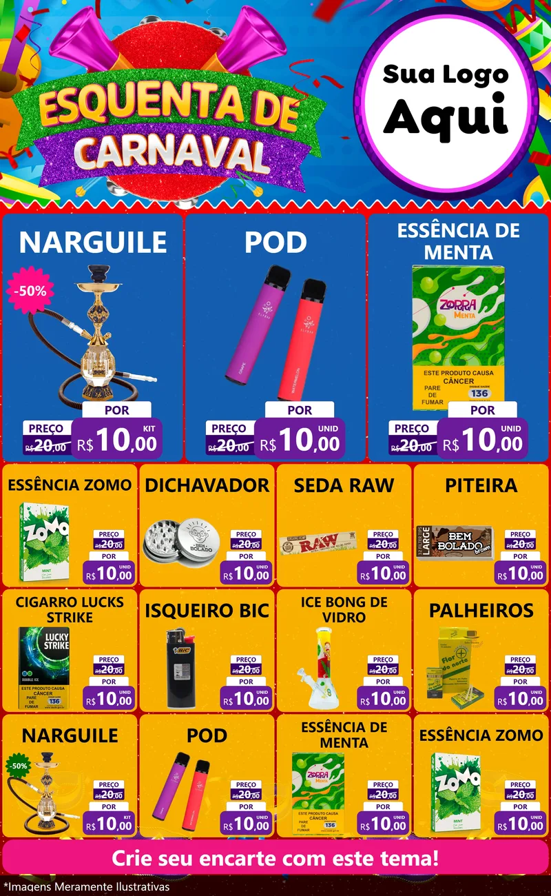 Modelo de Encarte para Encarte Grande com o tema Esquenta de Carnaval para Tabacaria