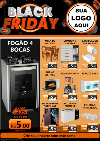 Modelo de Encarte para Encarte A4 Vertical com o tema Black Friday para Móveis e Eletro