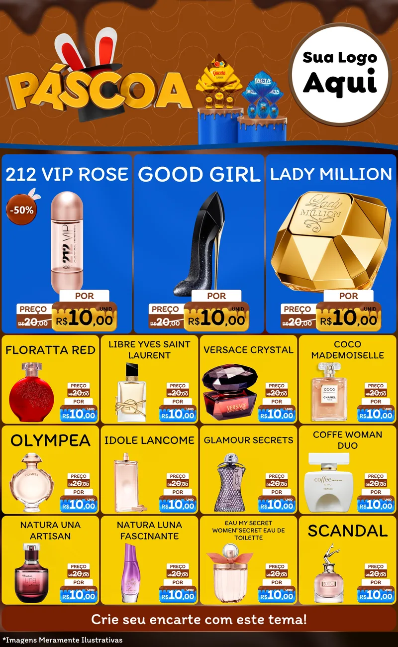 Modelo de Encarte para Encarte Grande com o tema Páscoa para Perfumes