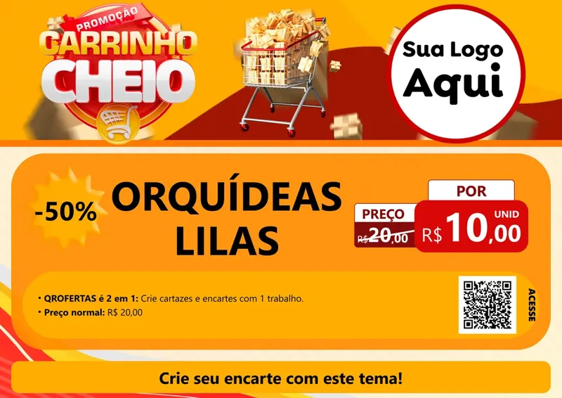 Modelo de Cartaz para Cartaz A4 Horizontal com o tema Promoção carrinho cheio para Floricultura e jardim