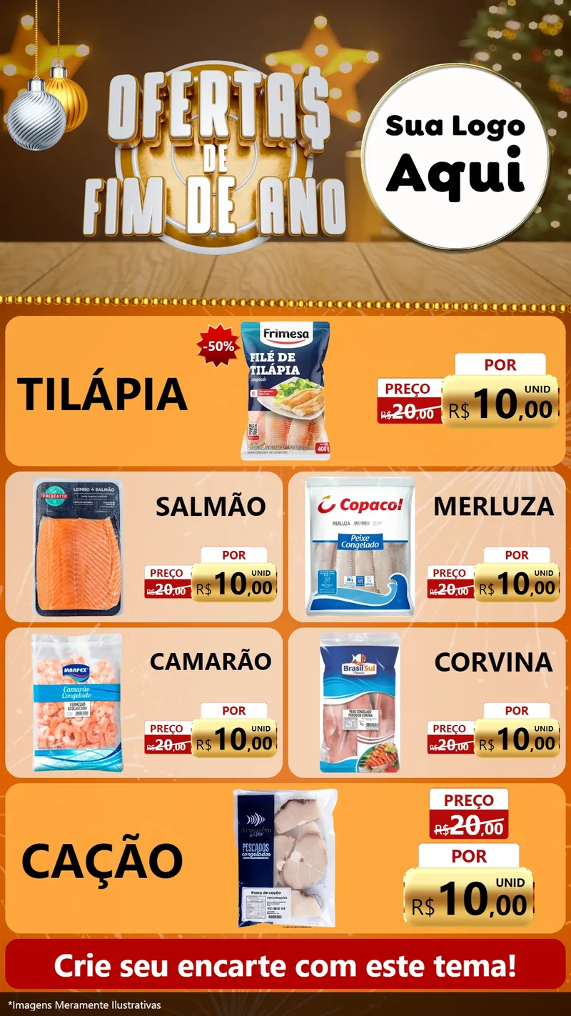 Modelo de TV para TV Vertical com o tema Ofertas de Fim de Ano para Peixaria