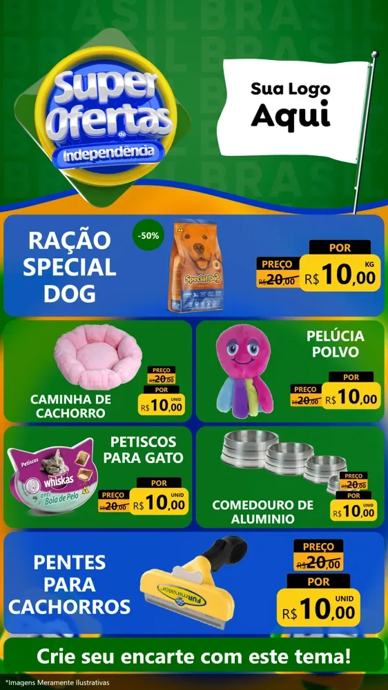 Modelo de TV para TV Vertical com o tema Super Ofertas de Independência para Pet Shop