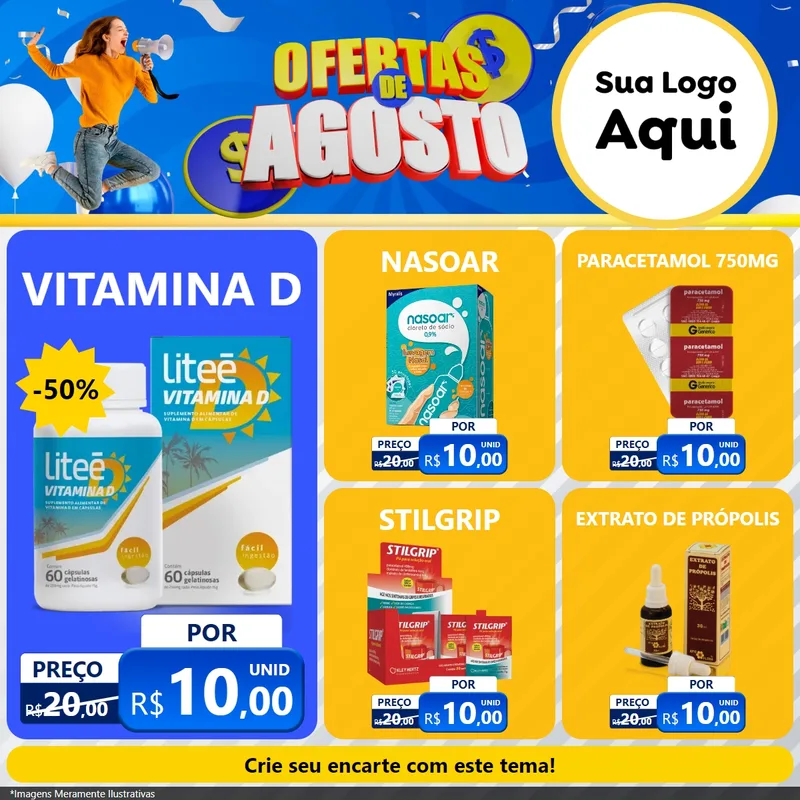 Modelo de Rede Social para Feed Facebook com o tema Ofertas de Agosto para Farmácia