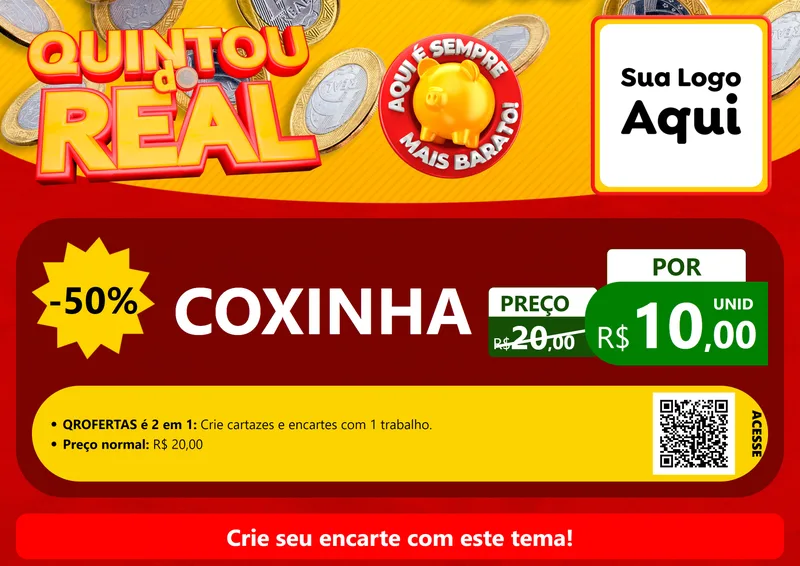 Modelo de Cartaz para Cartaz A4 Horizontal com o tema Quintou do Real para Salgadaria