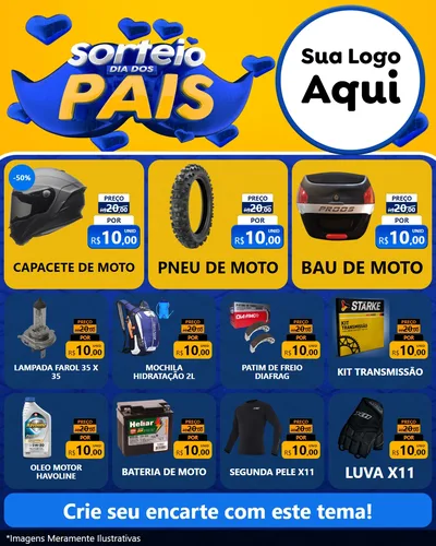 Modelo de Rede Social para Feed Instagram com o tema Sorteio Dia dos Pais para Moto peças