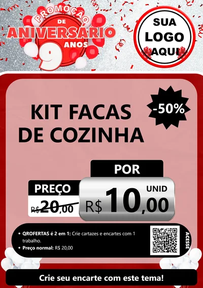 Modelo de Cartaz para Cartaz A4 Vertical com o tema Promoção de Aniversário - 9 Anos para Utilidades Domésticas