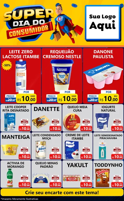 Modelo de Encarte para Encarte Grande com o tema Super Dia do Consumidor para Frios e Laticínios