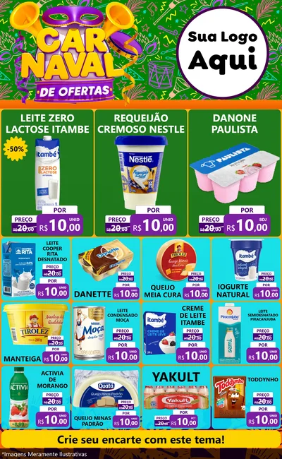Modelo de Encarte para Encarte Grande com o tema Carnaval de Ofertas para Frios e Laticínios