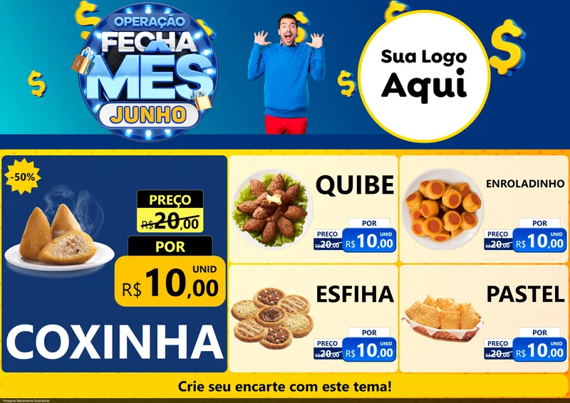Modelo de Encarte para Encarte A4 Horizontal com o tema Operação Fecha Mês, Junho para Salgadaria