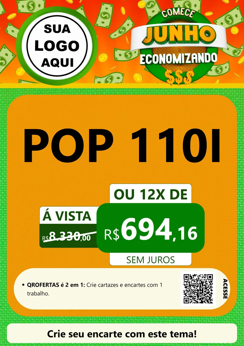 Modelo de Cartaz para Cartaz A4 Vertical com o tema Comece Junho Economizando para Concessionaria de Motos