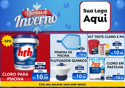 Modelo de Encarte para Encarte A4 Horizontal com o tema Ofertas de Inverno para Produtos para Piscina