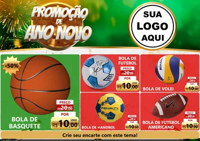 Modelo de Encarte para Encarte A4 Horizontal com o tema Promoção de Ano Novo para Artigos Esportivos