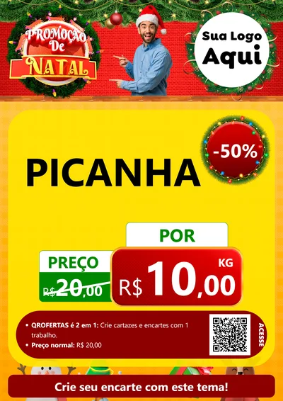 Modelo de Cartaz para Cartaz A4 Vertical com o tema Promoção de Natal para Açougue