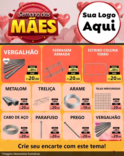 Modelo de Rede Social para Feed Instagram com o tema Semana das Mães para Ferragens