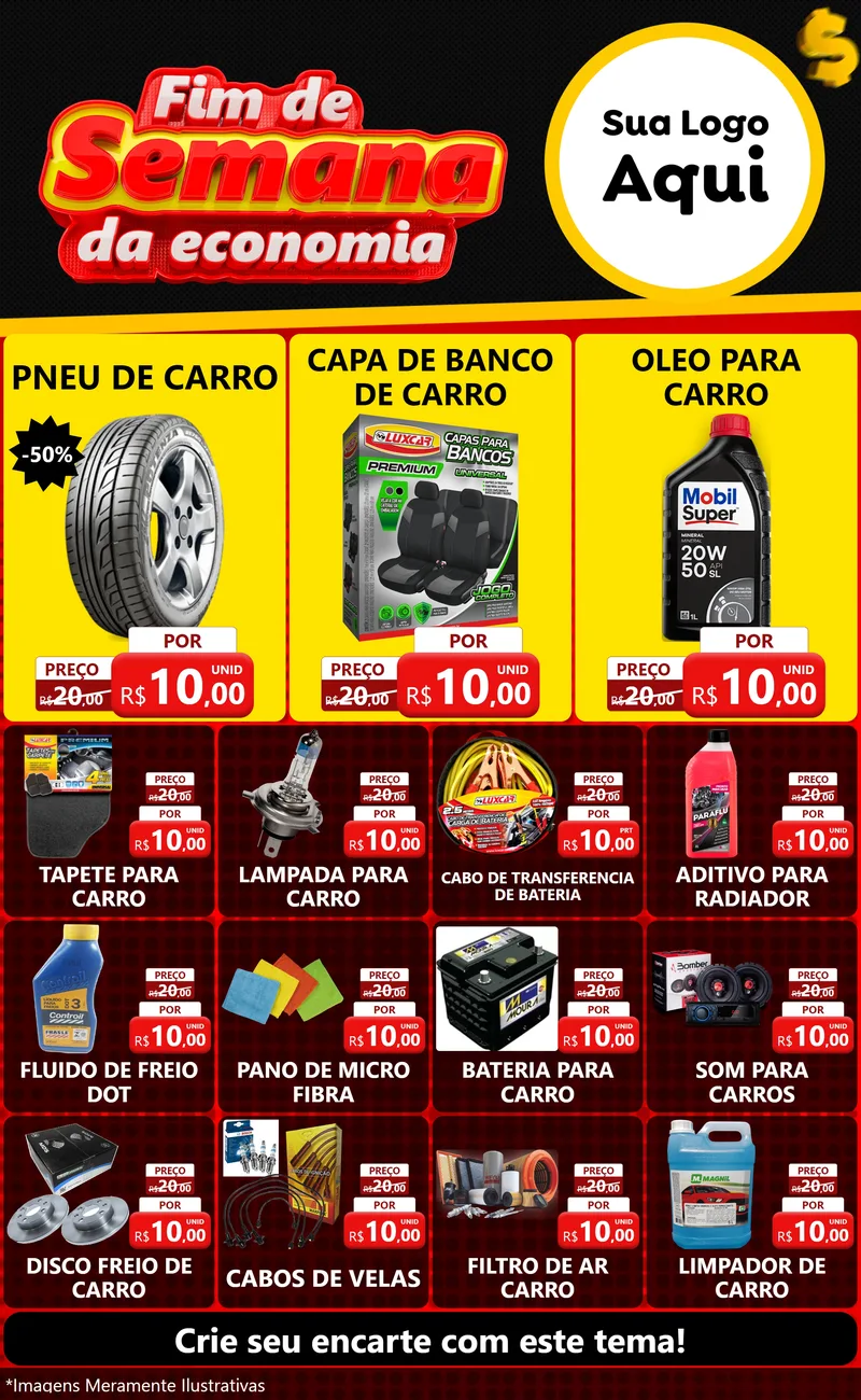Modelo de Encarte para Encarte Grande com o tema Fim de Semana da Economia para Auto peças