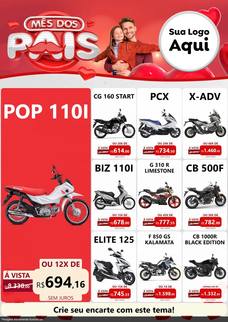 Modelo de Encarte para Encarte A4 Vertical com o tema Mês dos Pais para Concessionaria de Motos