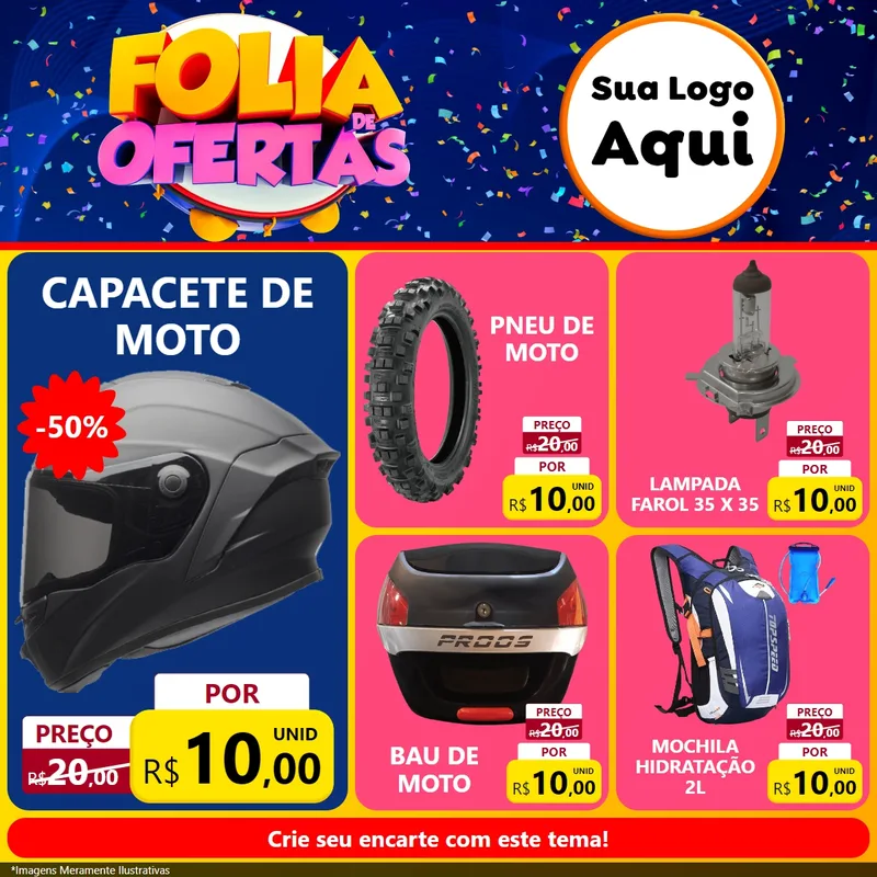 Modelo de Rede Social para Feed Facebook com o tema Folia de Ofertas para Moto peças