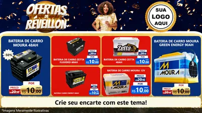 Modelo de TV para TV Horizontal com o tema Ofertas de Réveillon para Baterias Elétricas