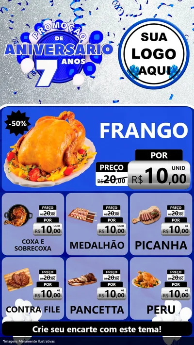 Modelo de Rede Social para Stories com o tema Promoção de Aniversário - 7 Anos para Assados