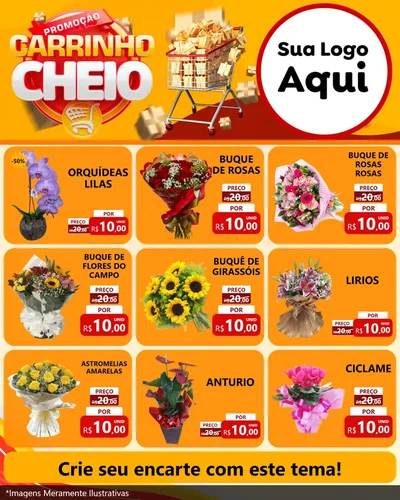 Modelo de Rede Social para Feed Instagram com o tema Promoção carrinho cheio para Floricultura e jardim
