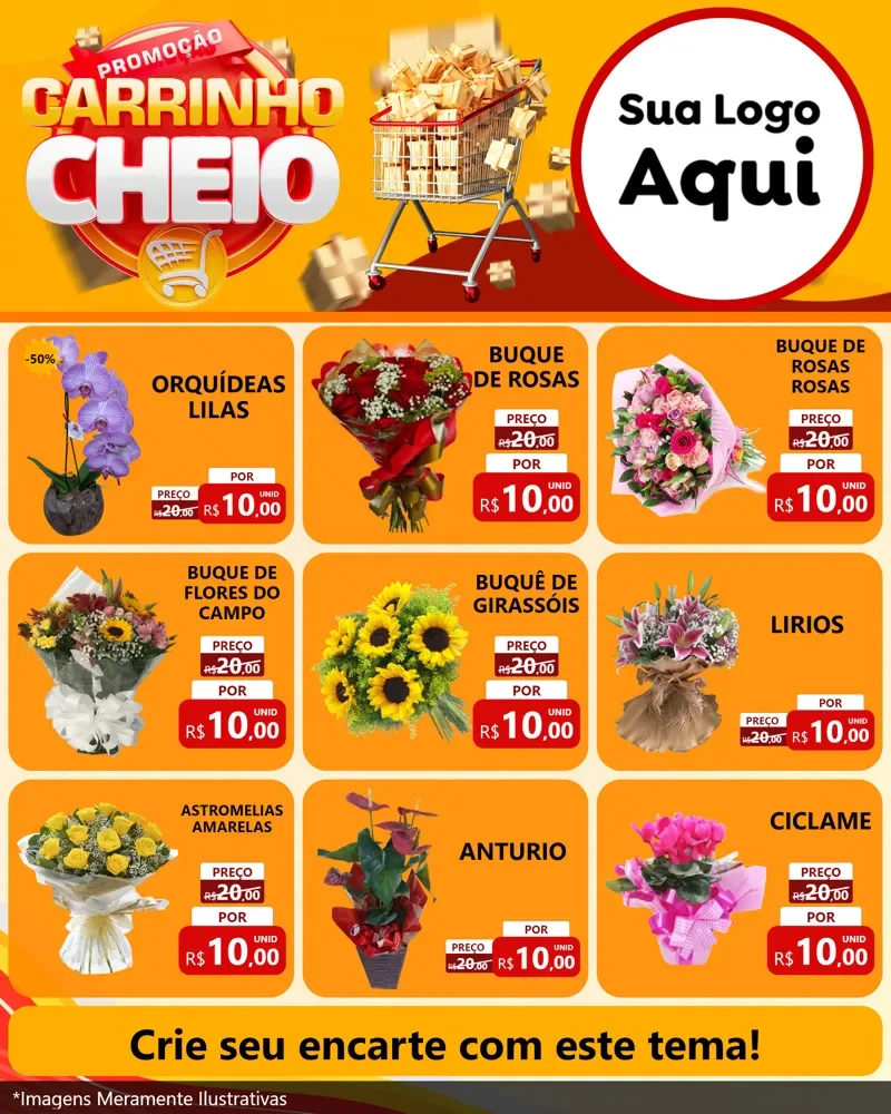 Modelo de Rede Social para Feed Instagram com o tema Promoção carrinho cheio para Floricultura e jardim