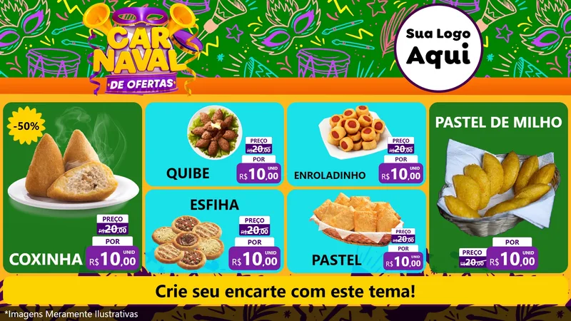 Modelo de TV para TV Horizontal com o tema Carnaval de Ofertas para Salgadaria