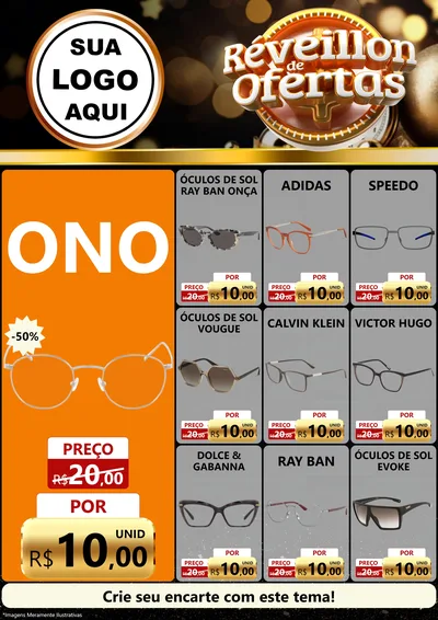 Modelo de Encarte para Encarte A4 Vertical com o tema Réveillon de Ofertas para Óticas