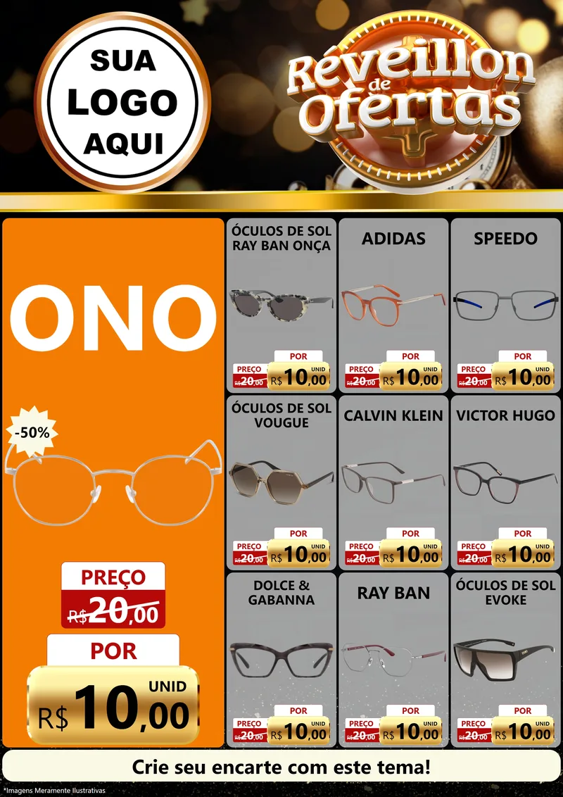 Modelo de Encarte para Encarte A4 Vertical com o tema Réveillon de Ofertas para Óticas