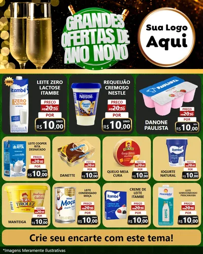 Modelo de Rede Social para Feed Instagram com o tema Grandes Ofertas de Ano Novo para Frios e Laticínios
