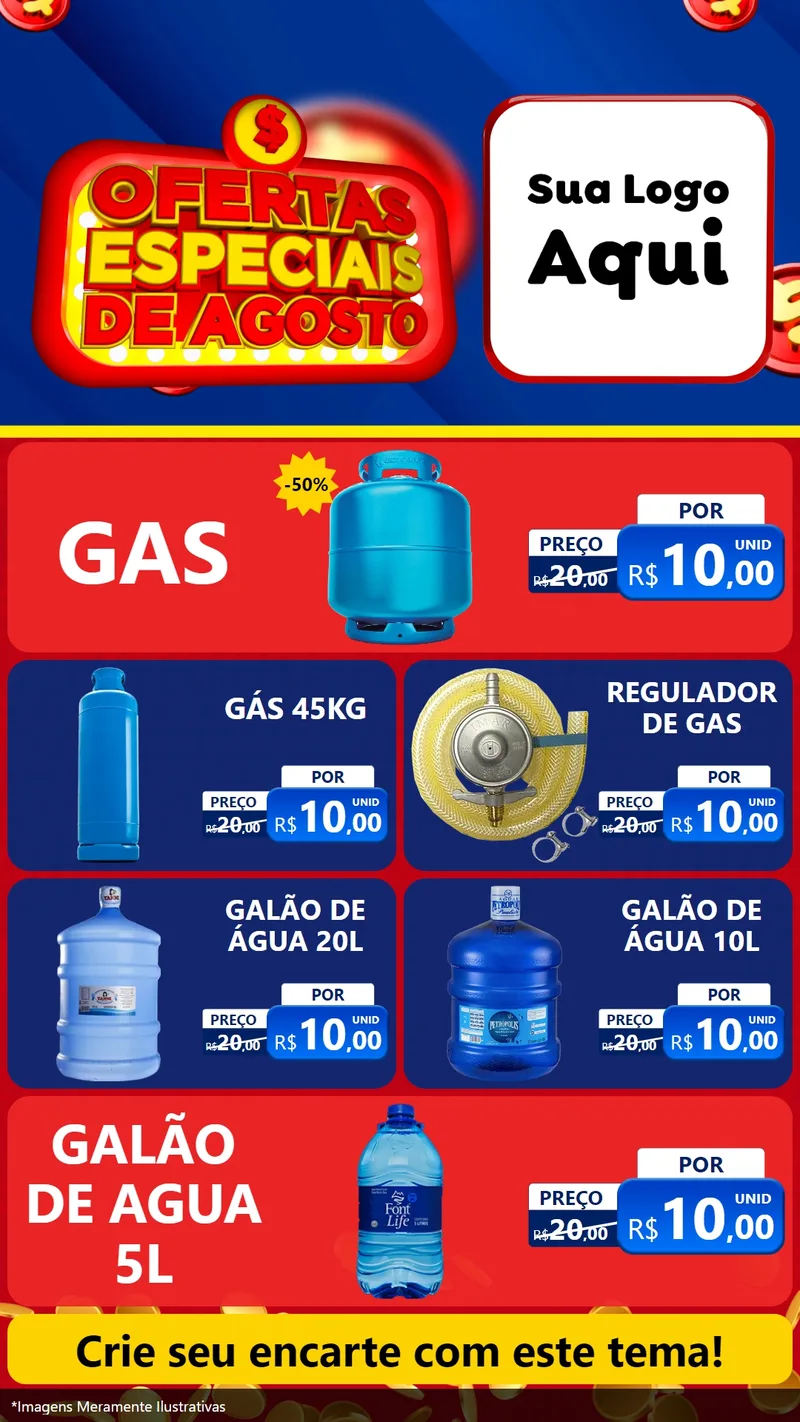 Modelo de TV para TV Vertical com o tema Ofertas Especiais de Agosto para Água e gás