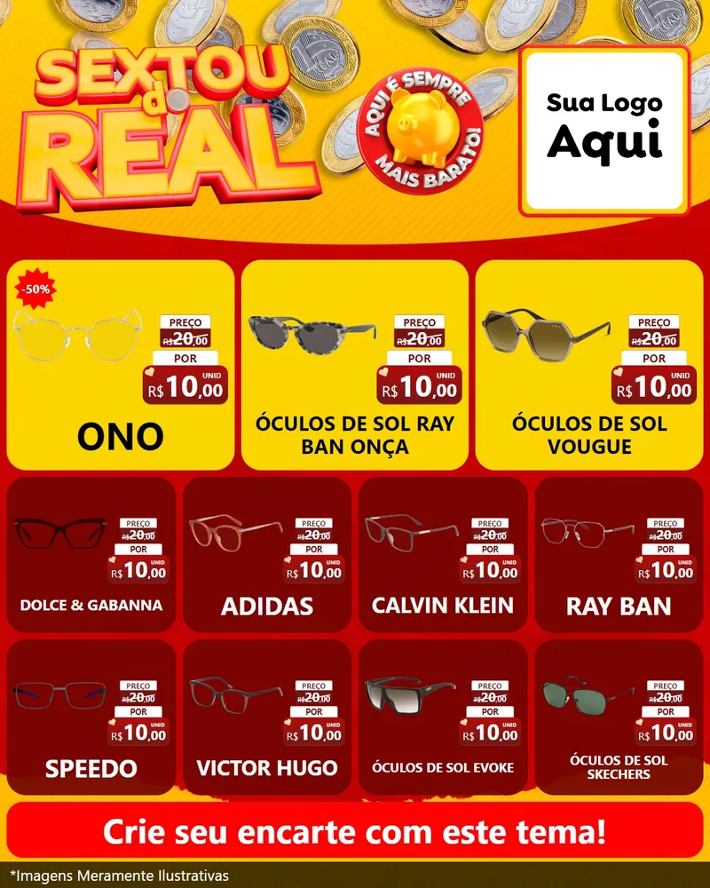 Modelo de Rede Social para Feed Instagram com o tema Sextou do Real para Óticas