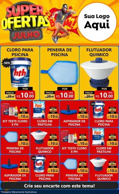 Modelo de Encarte para Encarte Grande com o tema Super Ofertas Julho para Produtos para Piscina