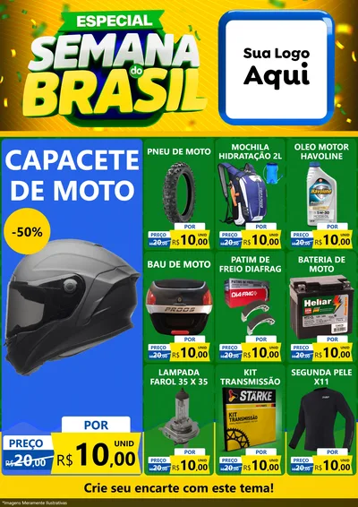 Modelo de Encarte para Encarte A4 Vertical com o tema Especial Semana do Brasil para Moto peças